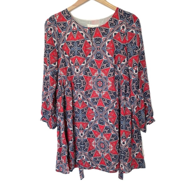Anthropologie Paper Crown Efflorescence Swing Smock Dress Red Women’s Size PS - Picture 2 of 10